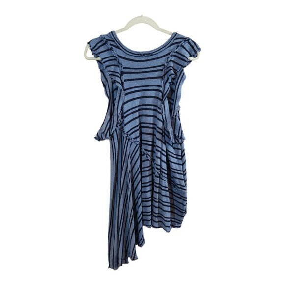 Free People Between The Lines Striped Ruffled Tunic Top in Blue Boho Women's S - Picture 9 of 12